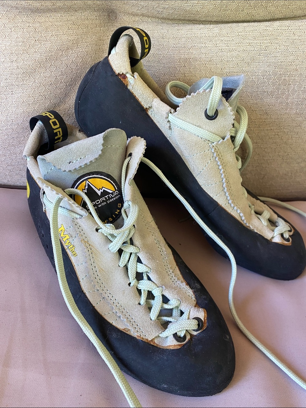 La Sportiva Light Green and Black Lace-Up Women's Climbing Boots
